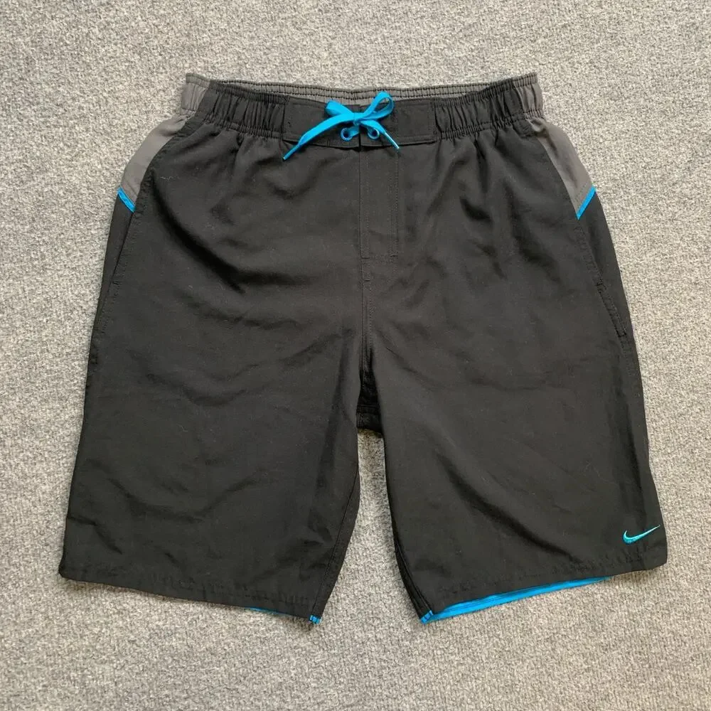 Nike Swim Shorts Mens Small Black Blue Surge 9-Inch Volley Swimwear‎ Brief Lined